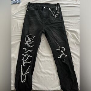 Black Distressed Chain Jeans